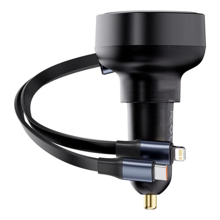 BASEUS - Baseus Enjoyment USB-A Billaddare med USB-C/Lightning 60W Kabel - Svart