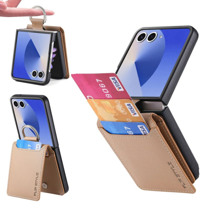 A-One Brand - Galaxy Z Flip 7 Mobilskal Korthållare Kickstand - Beige