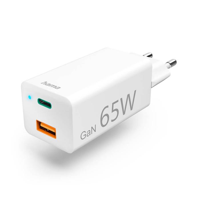 Hama - HAMA Laddare 220V GaN USB-C/A PD 65W - Vit