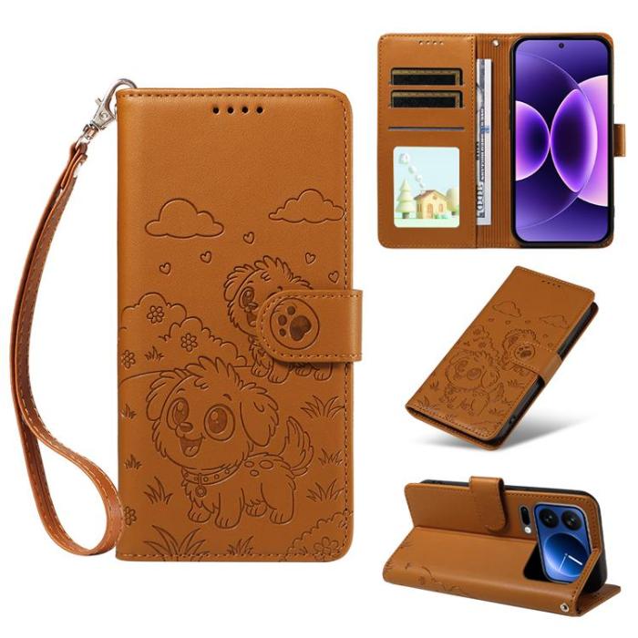 A-One Brand - Xiaomi 17 Pro Max Plånboksfodral RFID Dog Pattern Med Handledsrem - Brun