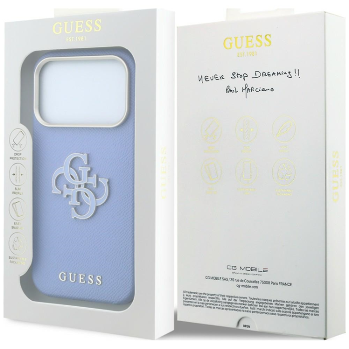 Guess - Guess Mobilskal För iPhone 18 Pro/17 Pro Grained & Big Resin Logo - Blå