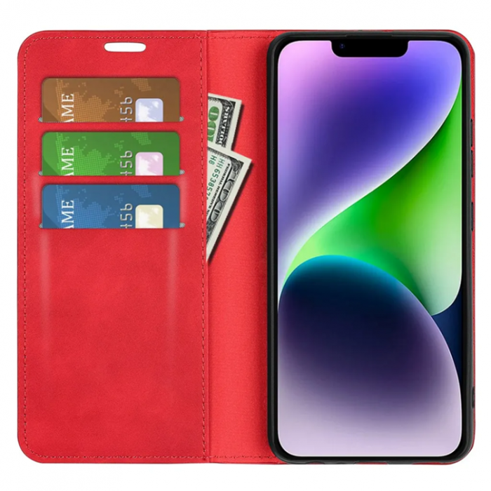 Taltech - iPhone 15 Plus Plånboksfodral Stöttåligt - Röd