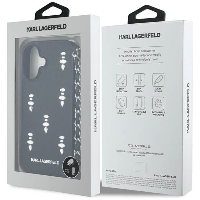 KARL LAGERFELD - Karl Lagerfeld iPhone 16 Mobilskal Saffiano Crystals Strap - Svart
