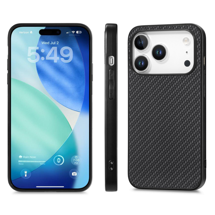 A-One Brand - iPhone 17 Pro Max Mobilskal Carbon Fiber PU Läder - Svart