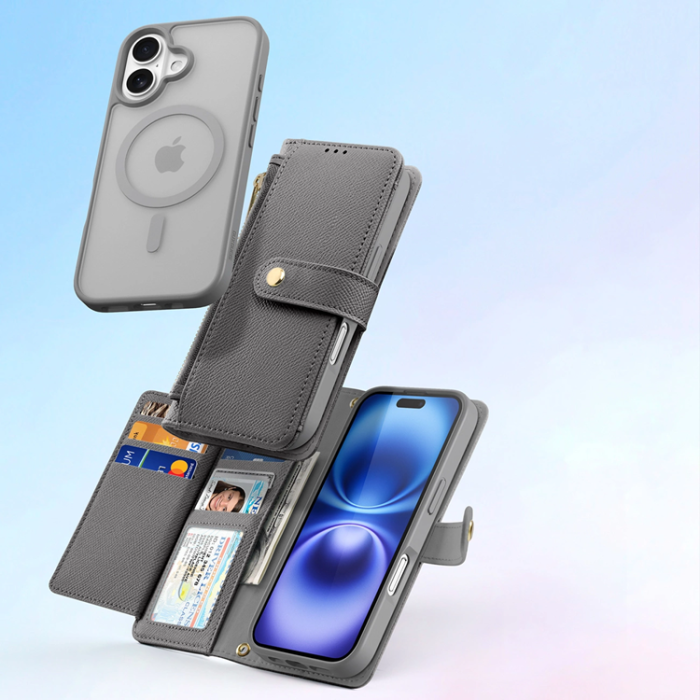 Dux Ducis - Dux Ducis iPhone 16 Plånboksfodral Lawa Läder - Grå