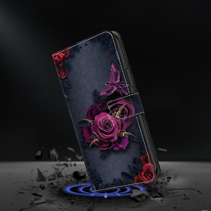 OEM - Samsung Galaxy A37 Plånboksfodral Mönstertryck Konstläder - Lila Blommor