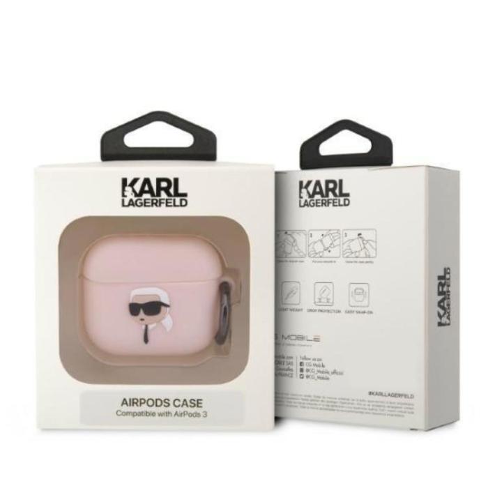 KARL LAGERFELD - Karl Lagerfeld AirPods 3 Skal Silicone Karl Head 3D - Rosa