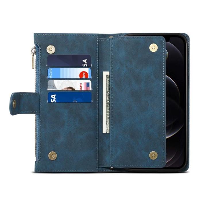 OEM - iPhone 14 Pro Max Plånboksfodral Flap Zipper Strap - Blå