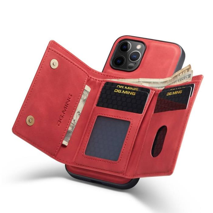 DG.MING - iPhone 11 Skal DG.MING M1 Magnetic Tri-fold Wallet Med Kickstand - Röd