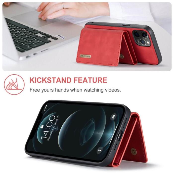 DG.MING - iPhone 11 Skal DG.MING M1 Magnetic Tri-fold Wallet Med Kickstand - Röd