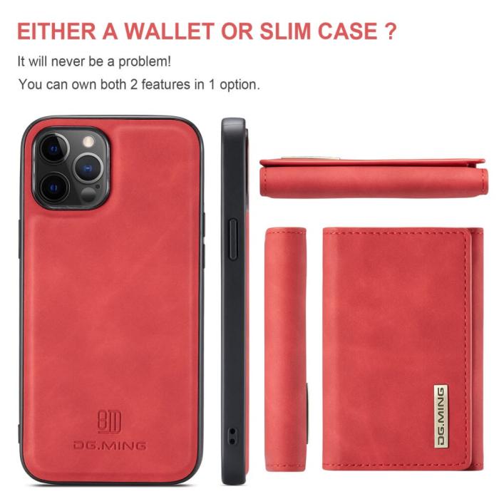 DG.MING - iPhone 11 Skal DG.MING M1 Magnetic Tri-fold Wallet Med Kickstand - Röd
