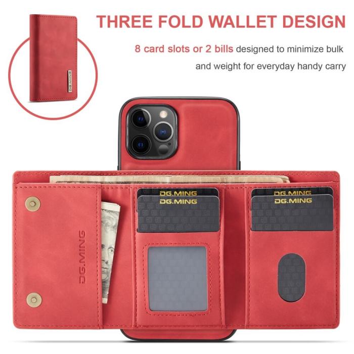 DG.MING - iPhone 11 Skal DG.MING M1 Magnetic Tri-fold Wallet Med Kickstand - Röd