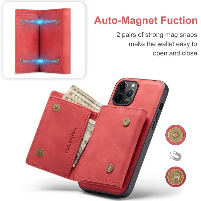 DG.MING - iPhone 11 Skal DG.MING M1 Magnetic Tri-fold Wallet Med Kickstand - Röd