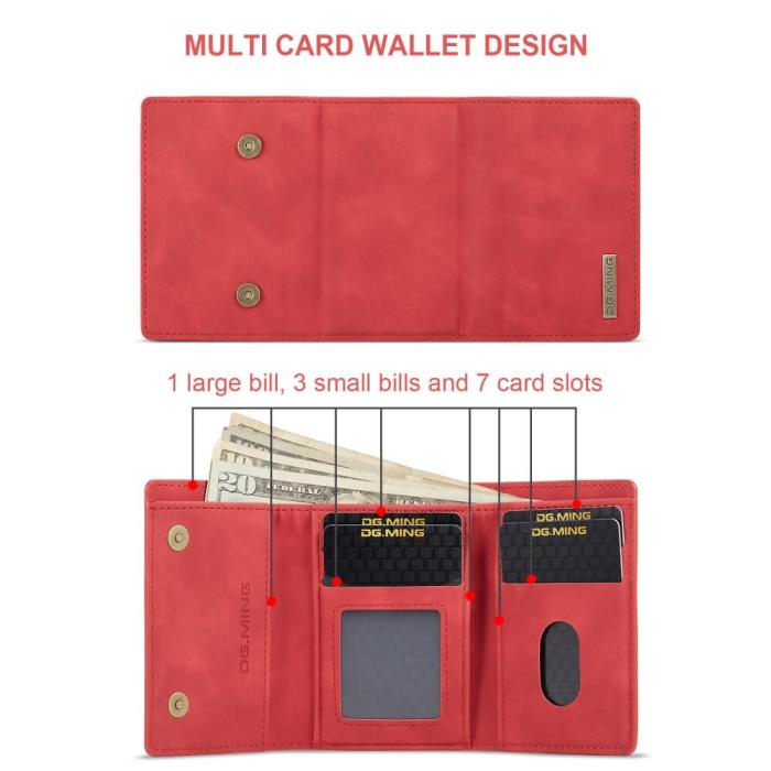 DG.MING - iPhone 11 Skal DG.MING M1 Magnetic Tri-fold Wallet Med Kickstand - Röd