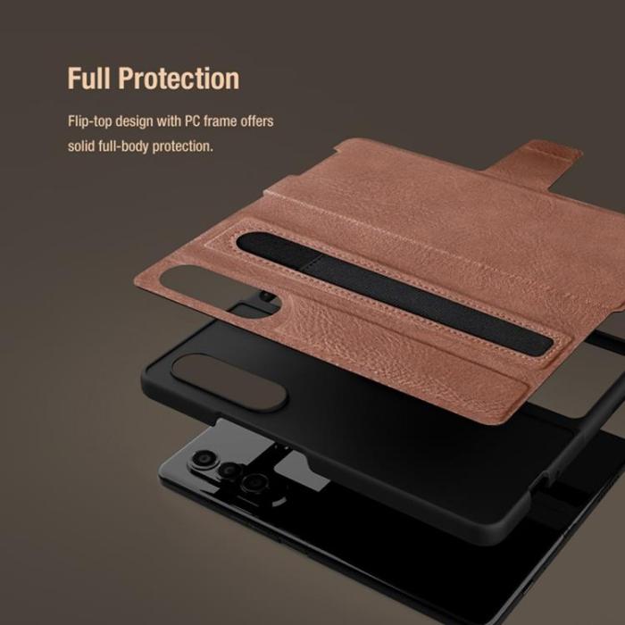 Nillkin - Nillkin Galaxy Z Fold 4 Plånboksfodral Äkta Läder Qin Series - Svart