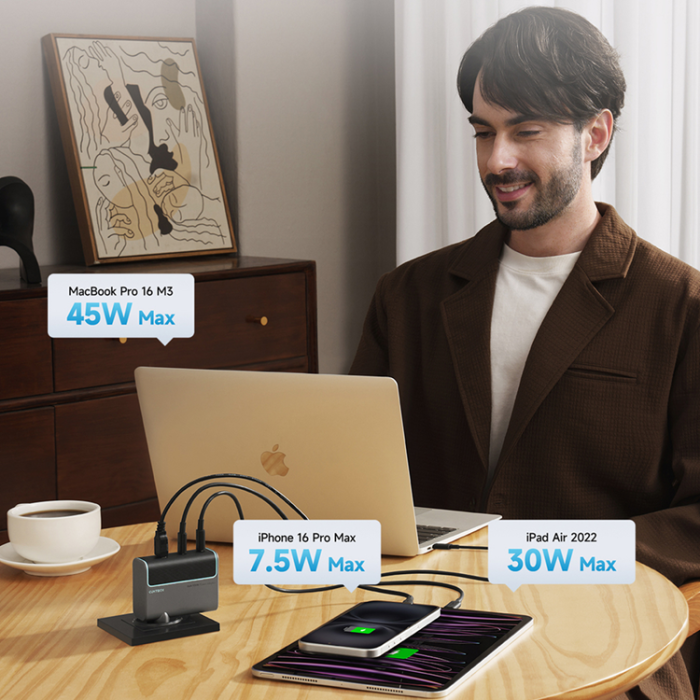 Cuktech - Cuktech Snabbladdare 100W 2xUSB-C 1xUSB-A med USB-C Kabel GaN - Grå