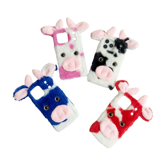 A-One Brand - iPhone 17 Pro Max Mobilskal Fluffy Cute Cow Plush TPU - Svart