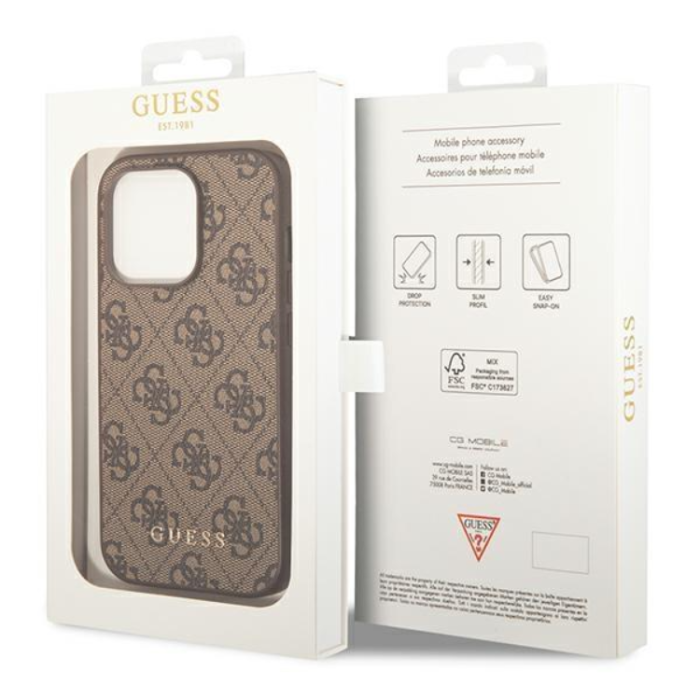 Guess - GUESS iPhone 14 Pro Max Skal Saffiano Metall Gold Logo - Brun
