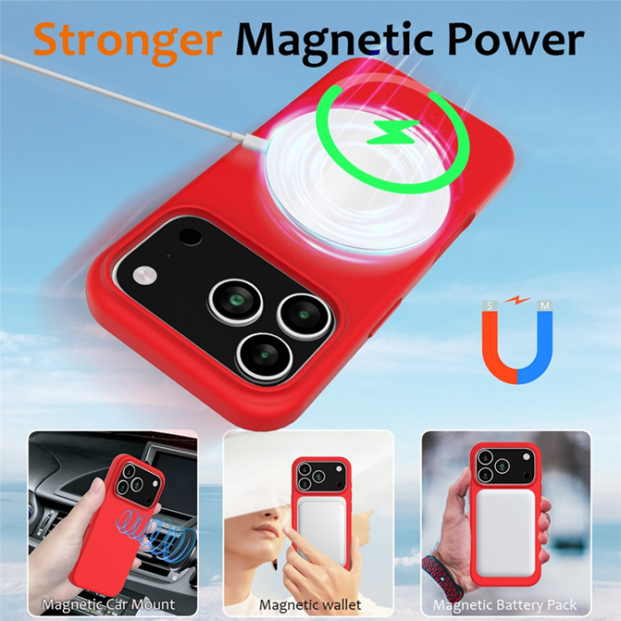 A-One Brand - iPhone 17 Pro Max Mobilskal MagSafe Silikon Anti-Drop - Röd
