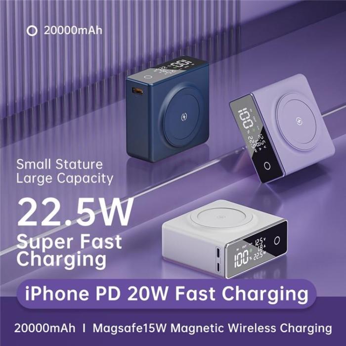 A-One Brand - Magsafe Powerbank 20000mAh Q7 15W Magnetic Trådlös - Vit