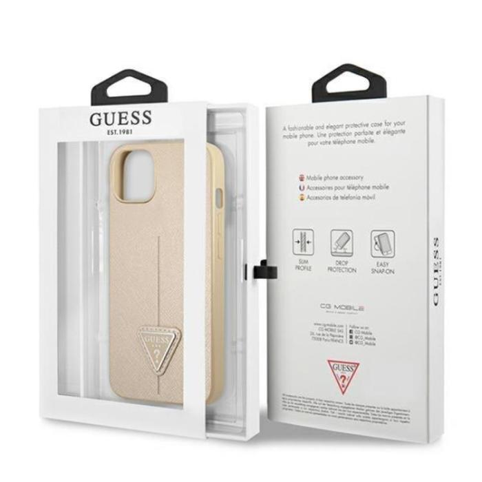 Guess - GUESS iPhone 14 Plus Skal Saffiano Triangle Logo - Beige