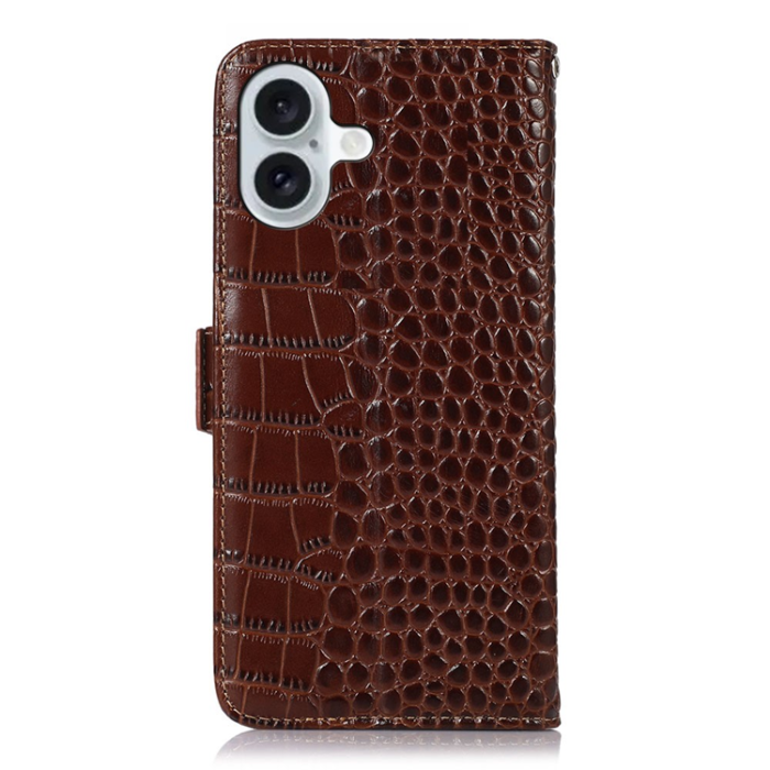 A-One Brand - iPhone 17 Plånboksfodral Äkta Läder Crocodile - Brun