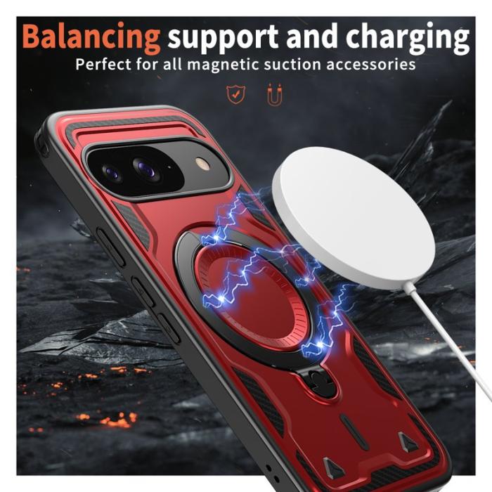 N/A - Mobilskal till Google Pixel 10/10 Pro Plast Militärskydd Kickstand - Röd