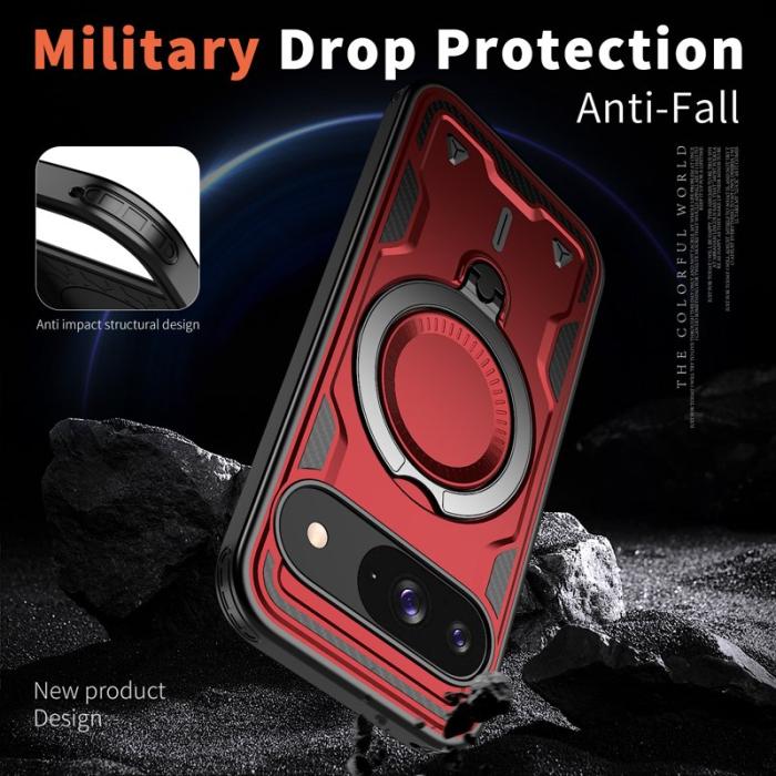 N/A - Mobilskal till Google Pixel 10/10 Pro Plast Militärskydd Kickstand - Röd