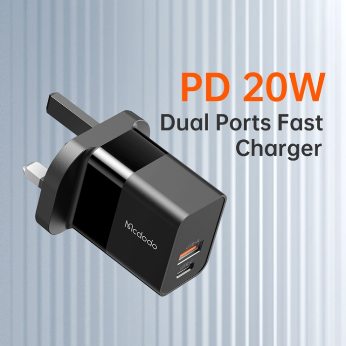 Mcdodo - MCDODO Snabbladdare 20W USB-A - USB-C UK CH-130 PD - Svart