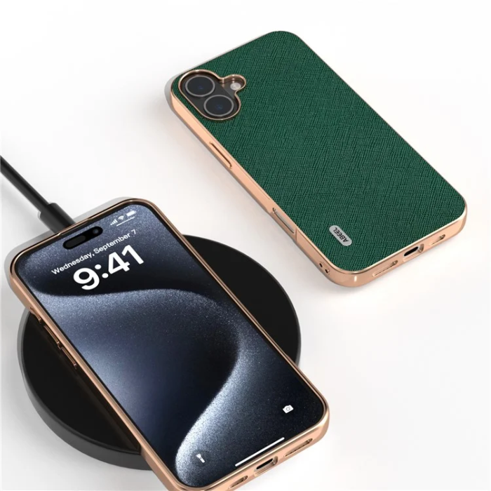 ABEEL - ABEEL iPhone 16 Plus Mobilskal Äkta Läder Electroplating