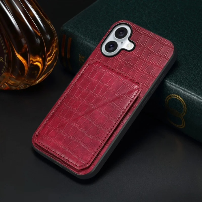 A-One Brand - iPhone 17 Mobilskal Korthållare Crocodile Textured - Rosa