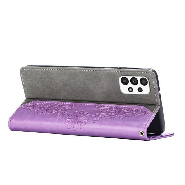 A-One Brand - Butterfly Flower Imprinted Plånboksfodral Galaxy A33 5G - Lila