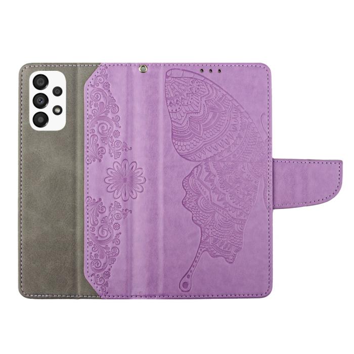 A-One Brand - Butterfly Flower Imprinted Plånboksfodral Galaxy A33 5G - Lila