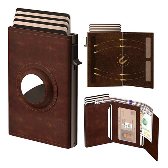 Slimmad RFID-Plånbok med AirTag i Läder (Brun) | 2353 | AlltMobil