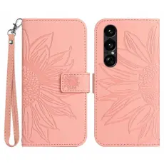 A-One Brand - Sony Xperia 1 VII Konstl&auml;der Pl&aring;nboksfodral Med Handledsrem - Rosa