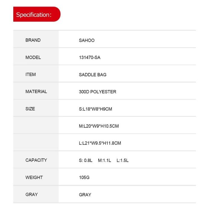 SAHOO - SAHOO Cykelväska under cykelsätet med dragkedja 0,7L