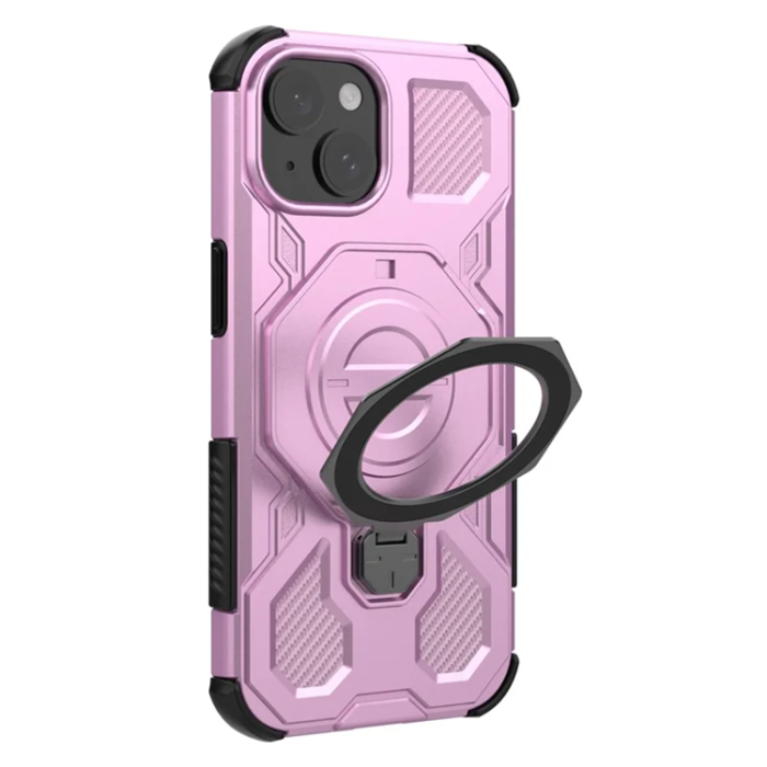 OEM - iPhone 15 Mobilskal Plast Shockproof Med Ställ - Rosa