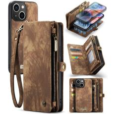 Caseme - CASEME 008 iPhone 15 Pl&aring;nboksfodral i Konstl&auml;der med Avtagbar - Brun