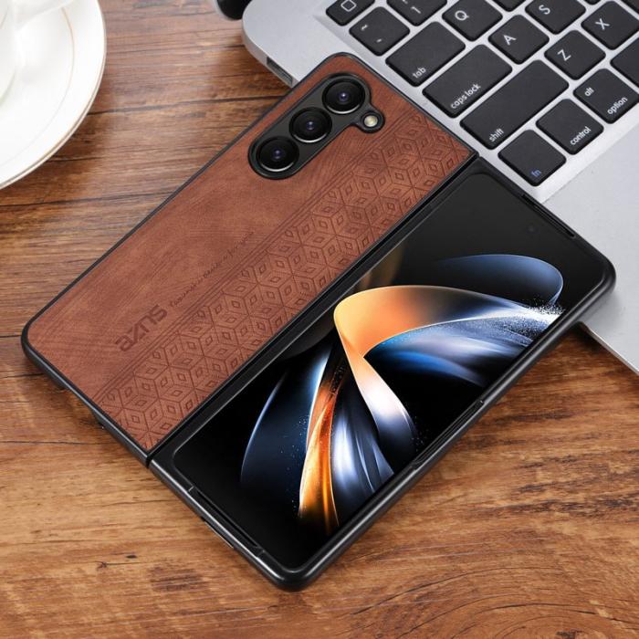 AZNS - AZNS Samsung Galaxy Z Fold5 Plånboksfodral Konstläder - Brun