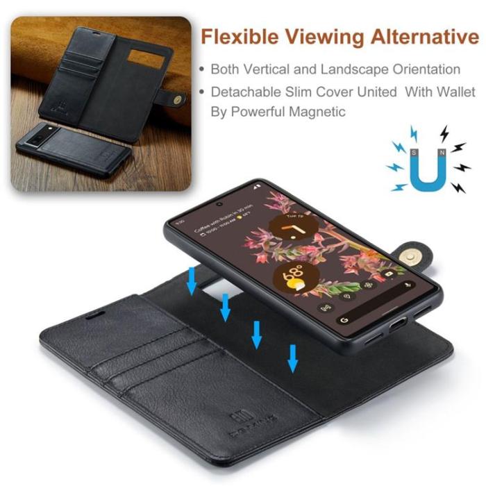 DG.MING - DG.MING Google Pixel 7 Plånboksfodral Detachable 2in1 Äkta läder - Svart