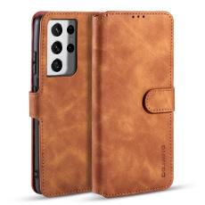 DG.MING - DG.MING Retro Pl&aring;nboksfodral Konstl&auml;der f&ouml;r Samsung Galaxy S21 Ultra - Brun