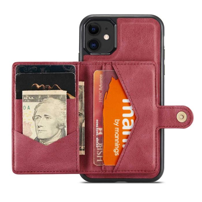 JEEHOOD - JEEHOOD iPhone 11 Plånboksfodral med avtagbar Röd