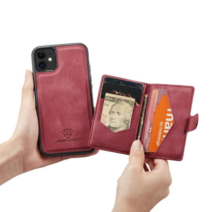 JEEHOOD - JEEHOOD iPhone 11 Plånboksfodral med avtagbar Röd