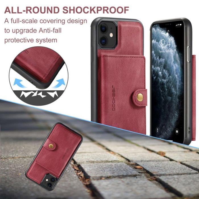 JEEHOOD - JEEHOOD iPhone 11 Plånboksfodral med avtagbar Röd