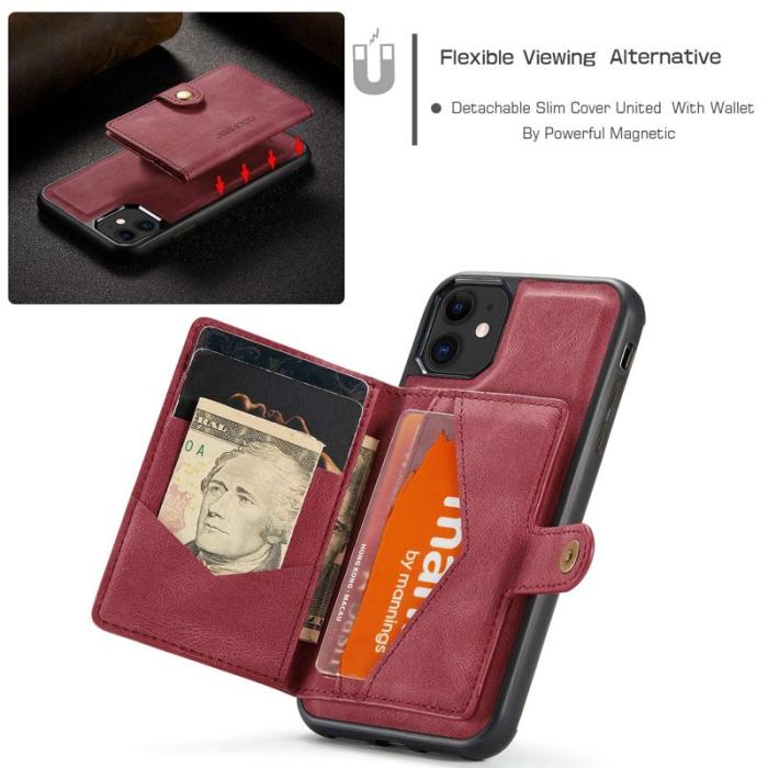 JEEHOOD - JEEHOOD iPhone 11 Plånboksfodral med avtagbar Röd