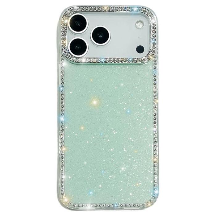 A-One Brand - iPhone 17 Pro Mobilskal Rhinestone Edge - Glitter Ljusgrön