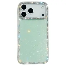 A-One Brand - iPhone 17 Pro Mobilskal Rhinestone Edge - Glitter Ljusgrön