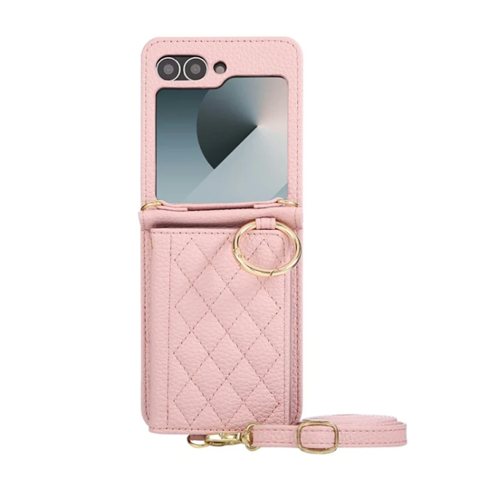 A-One Brand - Galaxy Z Flip 7 FE / Z Flip 6 Mobilskal Korthållare Kickstand Rhombus - Rosa