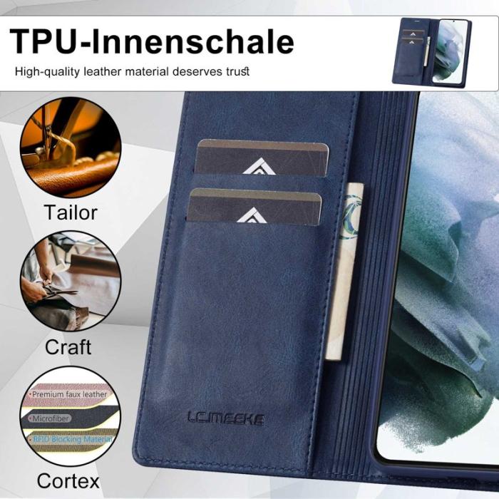 LC.imeeke - LC.IMEEKE Samsung Galaxy S21 Plånboksfodral Konstläder - Blå
