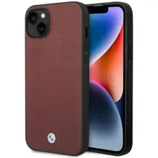 BMW - BMW Mobilskal till iPhone 14 L&auml;der Diamond Pattern - Burgundy